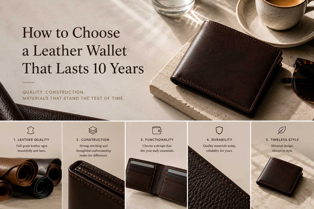 Dark brown leather wallet showing leather quality, construction, functionality and durability for a guide on how to choose a leather wallet that lasts 10 years